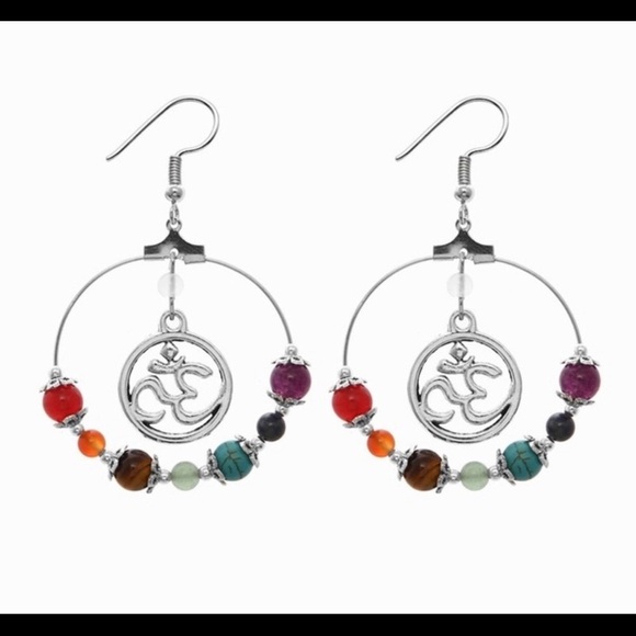 Bohemian Om bead charm wire dangle earrings - Picture 2 of 3